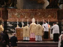 Cardinal Raymond Burke celebrates a pontifical high Mass  during the Summorum Pontificum Pilgrimage in Rome on Oct. 25, 2014.